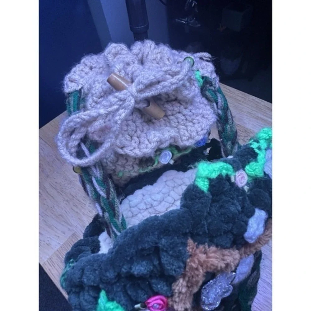Handmade 1 Of A‎ Kind Rare Crochet Fairy House Purse Knitted Festival Beautiful